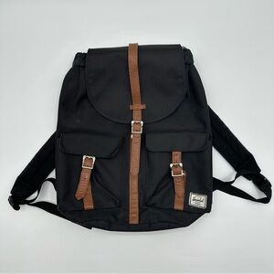 Herschel Supply Dawson’s Backpack Black Brown Magnetic Straps Canvas Minor Stain